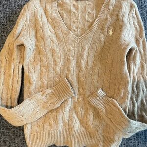 Ralph Lauren Women's V-Neck Cable Knit Sweater - Beige